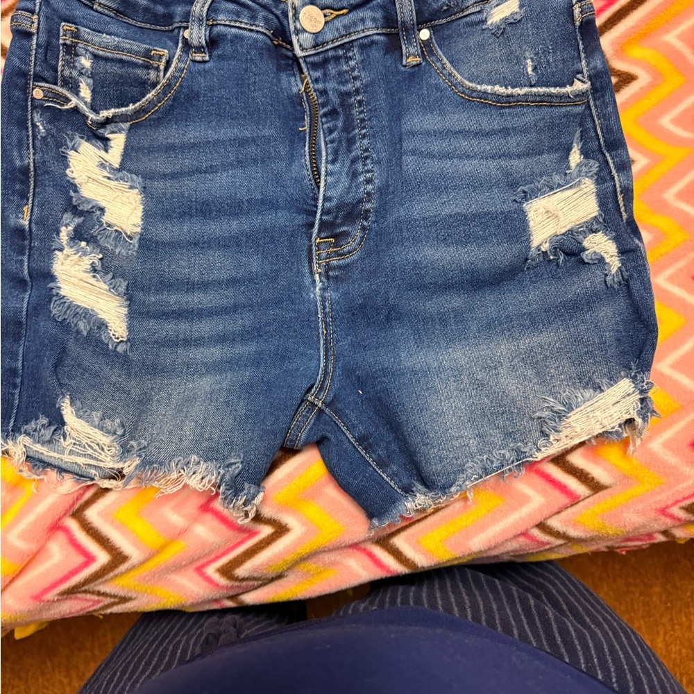 Distressed Blue Jean Shorts